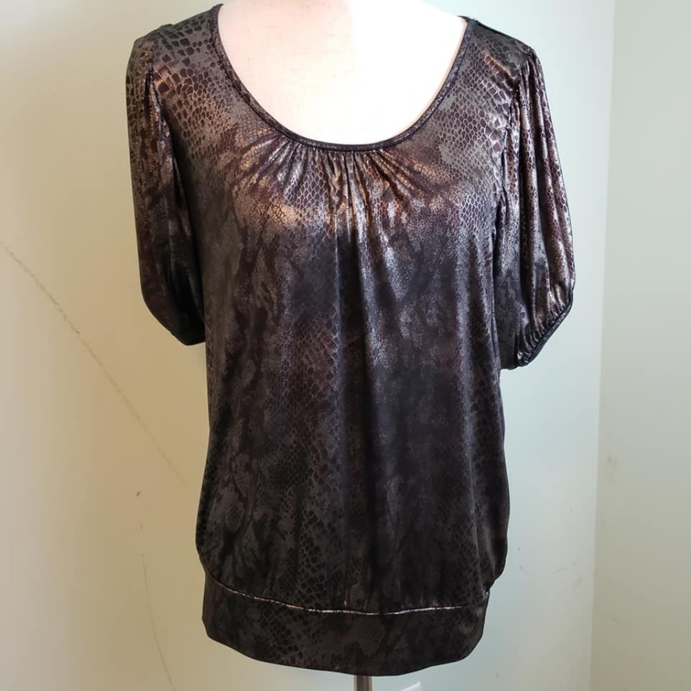 ING Black Gold Short Sleeve Metallic Tunic